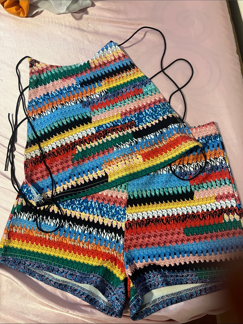 Multi-Color Crochet Knit Women’s Shorts Set